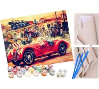 ToeTs DIY Paint by Numbers for Adults Beginner, Easy Paint by Numbers for Beginner,Acrylic Watercolor Paint by Number for Kids Gift Decor - Retro Racing car Old time 16x20 Inch
