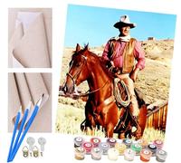 ToeTs DIY Paint by Numbers for Adults & Kids, Acrylic Watercolor Paint by Number Kit, John Wayne Riding a Horse 16x20 Inch