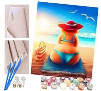 ToeTs Paint by Numbers for Adults and Kids DIY Painting Kit with 40X50cm Pre-Printed Textured Art Canvas, Acrylic Paints, & 4 Brushes, Ideal for Beginners Fat Lady Relaxing on The Beach