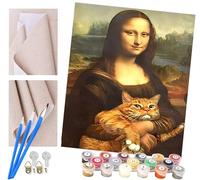 ToeTs Paint by Numbers Kits for Adults and Kids DIY Oil Painting Digital Canvas Wall Art Home Decoration -Mona Lisa and Fat cat 40x50CM (16 * 20 Inch) Frameless