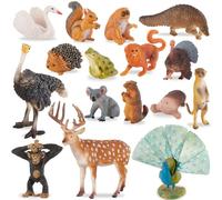 TOEY PLAY 16PCS Forest Animals, Woodland Creatures Animals Figures, Miniature Wild Zoo Animals Playset with Deer Squirrel Rabbit, Learning Toys for Toddlers Kids 3 4 5