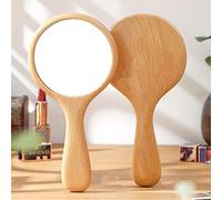 TOF&HAMY Small Handle Hand Mirror With Wooden Frame - Portable Single Side Handheld Vanity for Travel, Makeup, Personal Use - Cute HD Real Mirror for Women and Girls