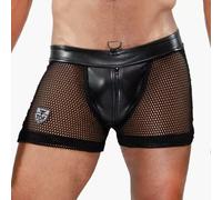 TOF Paris Spartacus Mesh Jock Shorts Men Black Leather Pouch Full Zip