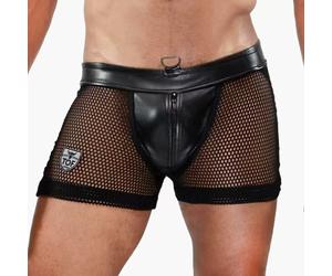 TOF Paris Spartacus Mesh Jock Shorts Men Black Leather Pouch Full Zip