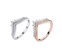 TOFBS 2 PCS Sterling Silver Crown Ring Set, Sparkling Cubic Zirconia, Hypoallergenic, Thumb Ring, Birthday Gifts for Girls & Couples