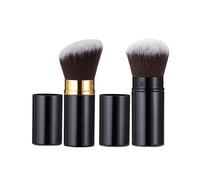 TOFBS 2 Pieces Retractable Kabuki Makeup Brush, Angled & Round Face Brush, Professional Powder Brush, Portable Blusher Brush, Travel Makeup Brush for Applying Foundation, Powders and Mineral Cosmetics