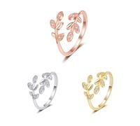 TOFBS 3PCS Open Rings for Women Olive Leaf Silver Gold Hug Rings with Cubic Zirconia Adjustable Thumb Fidget Promise Friendship Ring Set Jewelry Fashion Gift for Girls Girlfriend Mother