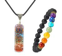 TOFBS Chakra Crystal Pendant Necklace ＆ Bracelet Jewelry Set for Women Men, Reiki Healing Natural Stone Necklace Bracelet for Healing Protection Positive Energy Yoga Meditation Balancing