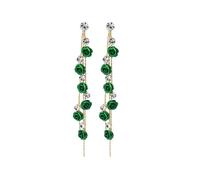 TOFBS Earrings for Women Rose Flower Pendant Long Tassel Earrings S925 Sterling Silver Cubic Zirconia Dangly Drop Retro Boho Statement Earrings for Women and Girls Green