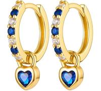 TOFBS Earrings for Women Sweet Heart Gold Hoop Earrings Collection Rainbow Zircon Mosaic Gemstone Circle Huggie Diamond 925 Silver Earrings Jewelry Gifts Blue