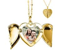 TOFBS Gold Angel Wing Heart Locket Necklace for Women & Girls, Personalized Photo Image Memory Pendant, 45cm Chain