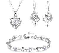 TOFBS Jewellery Sets For Women Heart Pendant Necklace And Earring Sets with Cubic Crystal Bracelet Set For Girls Wife Lover Girlfriend Mother White