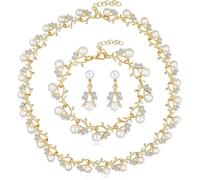 TOFBS Pearl Necklace Earrings Bracelet Jewellery Set for Women Girls Bridal Silver Plated Jewelry Set Weddings Party Birthday Anniversary Christmas Mothers Day Valentine's Day Gifts (Set 1#)