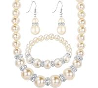 TOFBS Pearl Necklace Earrings Bracelet Jewellery Set Pearl Jewellery Set for Women Girls Bridal Weddings Party Birthday Anniversary Christmas Mothers Day Valentine's Day Gifts (Set 2)