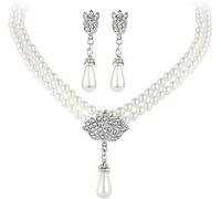TOFBS Pearl Necklace Earrings Jewellery Set for Women Girls Bridal Jewelry Set Pearl Choker Set Weddings Party Birthday Anniversary Christmas Mothers Day Valentine's Day Gifts (#1)