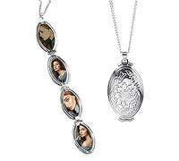 TOFBS Personalized Photo Image Locket Memory Pendant Round Flower Locket Necklace That Holds Picture Custom Necklace Gifts for Women Mom Girldfriend Wife (Silver*4 photo)
