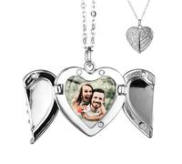 TOFBS Personalized Photo Image Memory Pendant - Heart Angel Wings Necklace - Customised Gifts for Women, Girls, Mom, Girlfriend, Wife (Silver)