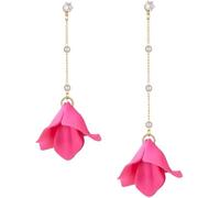 TOFBS Pink Rose Flower Pendant Pearls Tassel Long Drop Earrings S925 Sterling Silver Hypoallergenic Cubic Zirconia Dangly Boho Statement Earrings