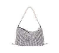 TOFBS Rhinestone Crossbody Bags For Women Sparkly Evening Handbag Full Crystal Clutch Bags Pearl Chain Shoulder Bag for Wedding Cocktail Party Banquet Prom Dating Silver