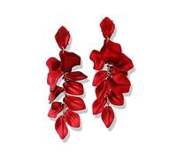 TOFBS Rose Petal Dangle Flower Earrings - Vintage Elegant Drop Statement Floral Tassel Earrings For Women (Red/Long)