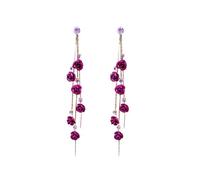 TOFBS S925 Sterling Silver Rose Flower Tassel Earrings with Cubic Zirconia - Retro Boho Statement Drop Pendant for Women and Girls