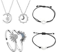 TOFBS Sun And Moon Jewellery Sets Adjustable Celestial Sparkling Ring And Necklace Bracelets Set Silver Gold Plate Matching Ring Valentine's Day Jewellery Gift Set for Women Girls SETC