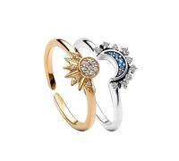 TOFBS Sun and Moon Ring Set Gold Plated Silver Adjustable Thumb Rings with Cubic Zirconia Diamond Set Open Ring Friendship Promise Ring Gift for Women Girls
