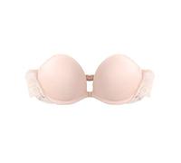 TOFBS Women Strapless Front Buckle Lift Bra Lace Backless Non-Slip Invisible Push Up Bandeau Bra with Removable Strap (Beige, L)