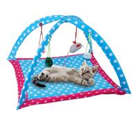 Tofern Multi-Function Pet Kitten Cat Interactive Activity Soft Fleece Folding Toy Mat Bed Hammock Tent With Hanging Mouse Bell Balls (Polka dots)