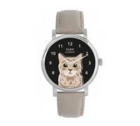 Toff London Beige Tabby Cat Head Watch Ladies 38mm Case 3atm Water Resistant Custom Designed Quartz Movement Luxury Fashionable