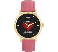 Toff London Black with Red Heart Be My Valentine Gift in Several Combinations, Bespoke dial, Assembled by Hand, Two Cases, Leather or Metal Straps, Accurate Quartz 3-Hand Movement Watch
