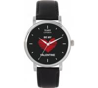 Toff London Black with Red Heart Be My Valentine Gift in Several Combinations, Bespoke dial, Assembled by Hand, Two Cases, Leather or Metal Straps, Accurate Quartz 3-Hand Movement Watch