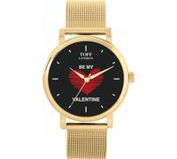 Toff London Black with Red Heart Be My Valentine Gift in Several Combinations, Bespoke dial, Assembled by Hand, Two Cases, Leather or Metal Straps, Accurate Quartz 3-Hand Movement Watch