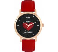 Toff London Black with Red Heart Be My Valentine Gift in Several Combinations, Bespoke dial, Assembled by Hand, Two Cases, Leather or Metal Straps, Accurate Quartz 3-Hand Movement Watch