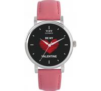 Toff London Black with Red Heart Be My Valentine Gift in Several Combinations, Bespoke dial, Assembled by Hand, Two Cases, Leather or Metal Straps, Accurate Quartz 3-Hand Movement Watch