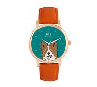 Toff London Ladies Brown and White Border Collie Dog Head Watch