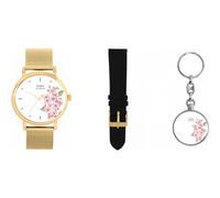 Toff London Ladies Cherry Blossom Flower Gift Set with Keyring, 38mm Case 3atm Water Resistant, Custom Designed Quartz Movement Luxury Fashionable
