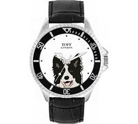 Toff London Mens Black and White Border Collie Dog Head Watch