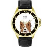 Toff London Mens Brown and White Border Collie Dog Head Watch