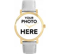 Toff London Personalised Photo Gifts for Women, Analogue Display, Japanese Quartz Movement Watch with Grey Leather Strap, Custom Made Engraved Watch