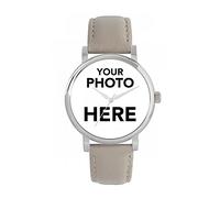 Toff London Personalised Photo Gifts for Women, Analogue Display, Japanese Quartz Movement Watch with Beige Leather Strap, Custom Made Engraved Watch
