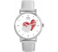 Toff London Red and Grey Hearts 38 or 42mm Hand Assembled with Chic Hand Sketched Stylish dial, Multiple Colours of Leather or Metal Straps, Quartz 3-Hand Japanese Movement Watch