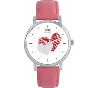 Toff London Red and Grey Hearts 38 or 42mm Hand Assembled with Chic Hand Sketched Stylish dial, Multiple Colours of Leather or Metal Straps, Quartz 3-Hand Japanese Movement Watch