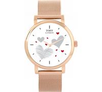 Toff London Red and Grey Hearts Unisex 38 or 42mm Hand Assembled with Unique Hand Sketched dial, Multiple Colours of Leather or Metal Straps, Quartz 3-Hand Movement, Great Gift Watch