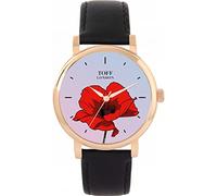 Toff London Red Poppy Flower Watch Ladies 38mm Case 3atm Water Resistant Custom Designed Quartz Movement Luxury Fashionable