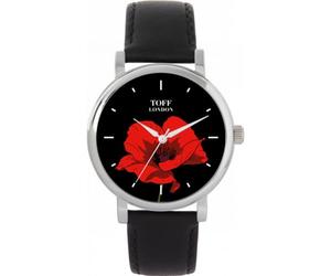 Toff London Red Poppy Flower Watch Ladies 38mm Case 3atm Water Resistant Custom Designed Quartz Movement Luxury Fashionable