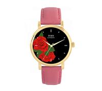 Toff London Red Rose Flower Watch Ladies 38mm Case 3atm Water Resistant Custom Designed Quartz Movement Luxury Fashionable