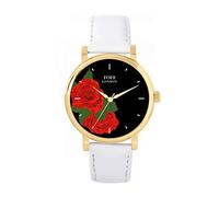 Toff London Red Rose Flower Watch Ladies 38mm Case 3atm Water Resistant Custom Designed Quartz Movement Luxury Fashionable