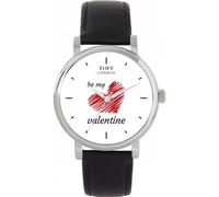 Toff London White with Red Heart Be My Valentine Illustrated dial by Hand, Hand Assembled in London, Accurate Quartz 3-Hand Movement, Multiple Colours, 38 or 42mm case, Leather or Metal Strap Watch
