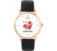 Toff London White with Red Heart Be My Valentine Illustrated dial by Hand, Hand Assembled in London, Accurate Quartz 3-Hand Movement, Multiple Colours, 38 or 42mm case, Leather or Metal Strap Watch
